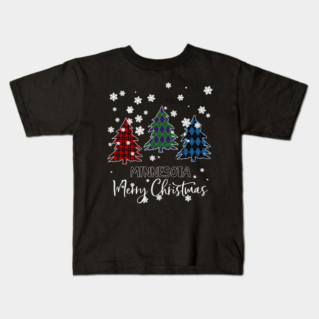 Minnesota Merry Christms Buffalo Plaid Xmas Tree  Kids T-Shirt by Barnard